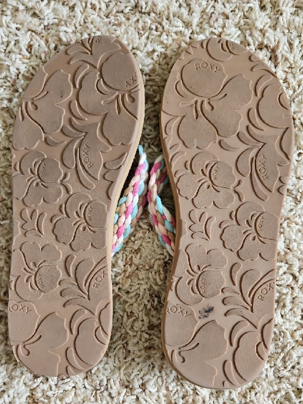 Roxy Braided Pastel Pink Blue Tan Flip Flops - Picture 2 of 3